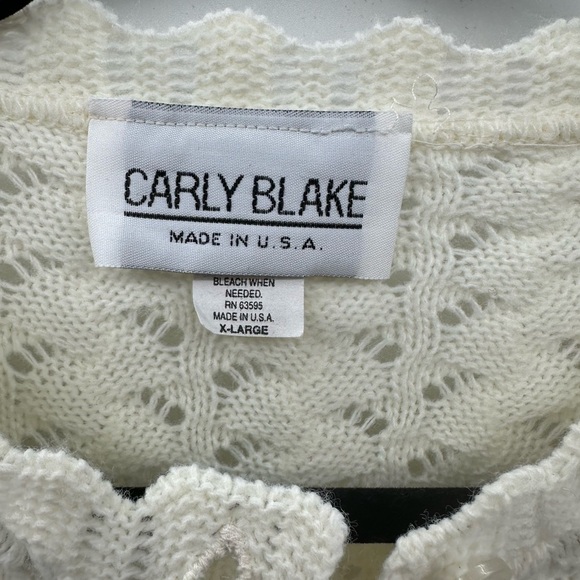 Y2K VTG XL CARLY BLAKE Cream Crochet Grandma Cottagecore USA made boho CARDIGAN - Picture 6 of 12
